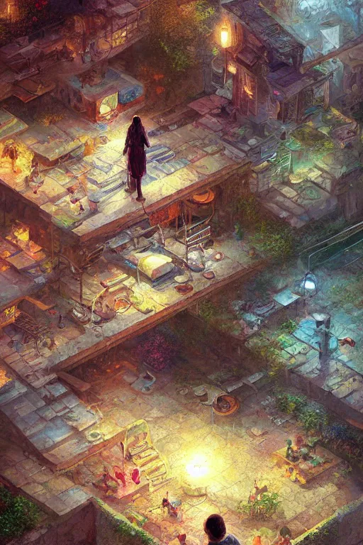 Prompt: isometric digital painting of a woman living her entire life on the surface of a giant cell phone very detailed, art fantasy by craig mullins, thomas kinkade
