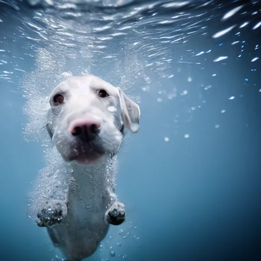 Image similar to dog underwater photography and light scattering, water refractions turned out impressive imho,