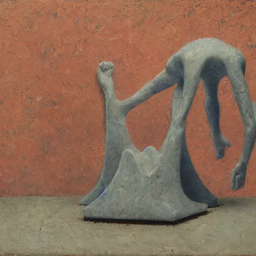 Prompt: a detailed, impasto painting by shaun tan and louise bourgeois of an abstract forgotten sculpture by ivan seal and the caretaker ( 1 8 9 0 )