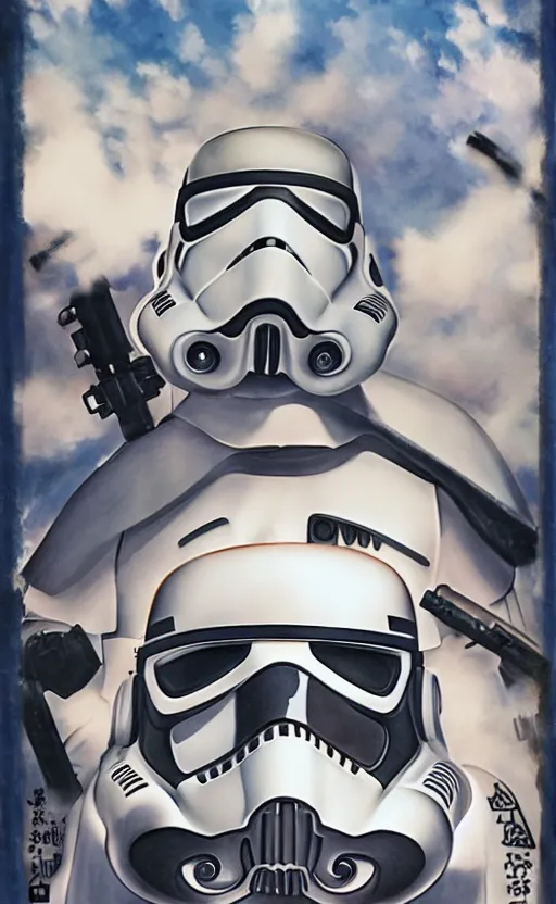 Prompt: stormtrooper, anime, by studio ghibli,