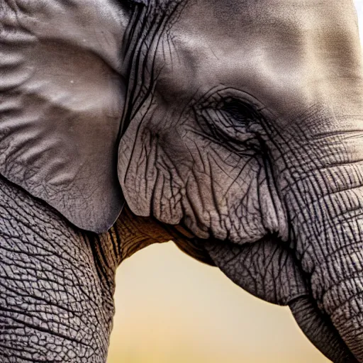 Image similar to elephant with horn in its head, ultra - realistic, elephant wrinkles, face close - up, 8 k.