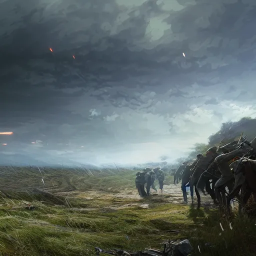 Prompt: the battle of the somme, highly detailed, digital painting, concept art, sharp focus, by makoto shinkai