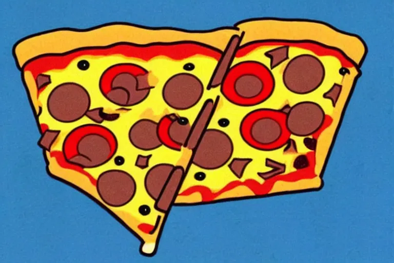 Image similar to pizza, 80s, advertisement, anime, explosion!!!!!!