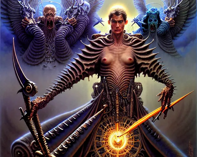 Image similar to the army of darkness and angels, fantasy character portrait made of fractals facing each other, ultra realistic, wide angle, intricate details, the fifth element artifacts, highly detailed by peter mohrbacher, hajime sorayama, wayne barlowe, boris vallejo, aaron horkey, gaston bussiere, craig mullins