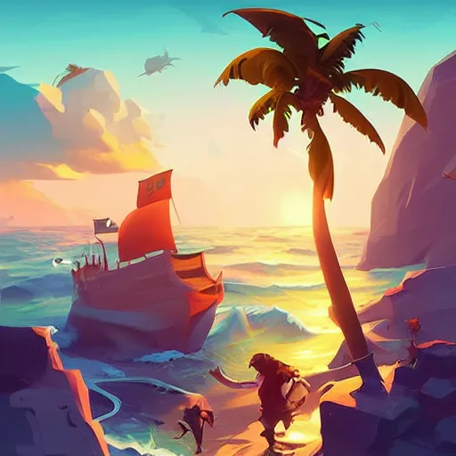 Image similar to painting treasure on sea of thieves game smooth median photoshop filter cutout vector, behance hd by jesper ejsing, by rhads, makoto shinkai and lois van baarle, ilya kuvshinov, rossdraws global illumination