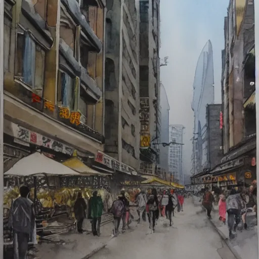 Prompt: Shanghai street scene, highly detailed, contemporary watercolor, smooth, by Joseph Zbikowicz, 8k