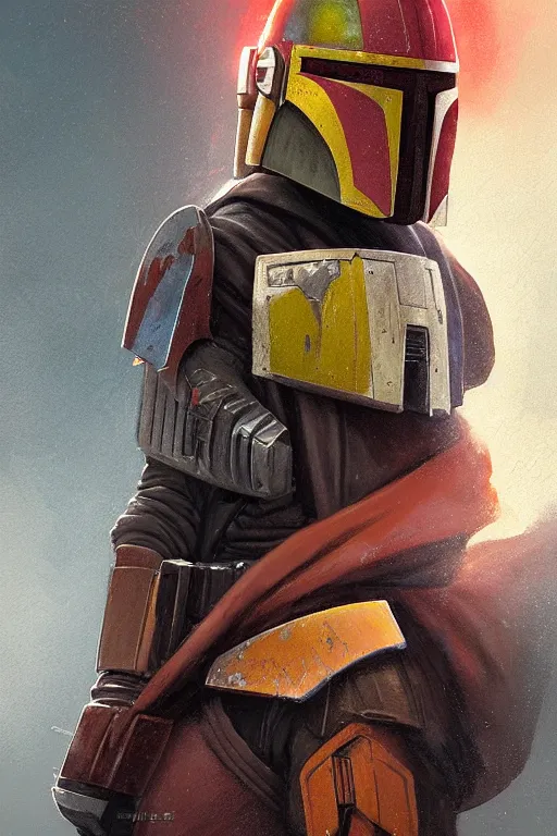 Image similar to portrait of a man by greg rutkowski, sabine wren, star wars expanded universe, she is about 2 0 years old, wearing colorful mandalorian armor, highly detailed portrait, digital painting, artstation, concept art, smooth, sharp foccus ilustration, artstation hq