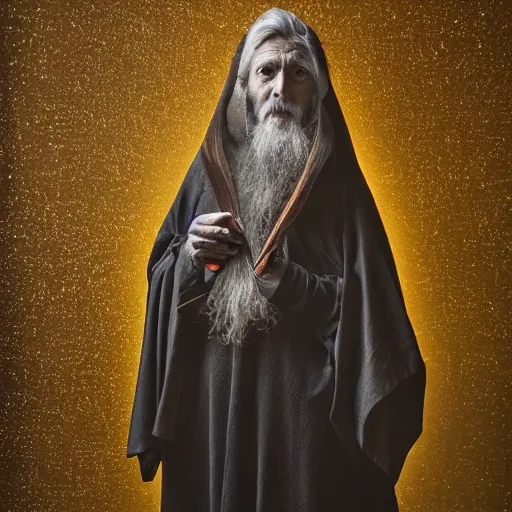 Image similar to stunning beautiful portrait photography of noble wise wizard from national geographic award winning, dramatic lighting, taken with canon 5d mk4, sigma art lens,