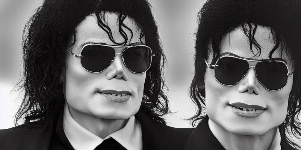 Prompt: michael jackson by himself 2 0 0 9 style wearing shades, studio solo, this is it style, photo real, skin pores, motion blur, solo, by himself, heroic pose, real life, spotted, ultra realistic face, accurate, 4 k, movie still, uhd, sharp, detailed, cinematic, render, modern