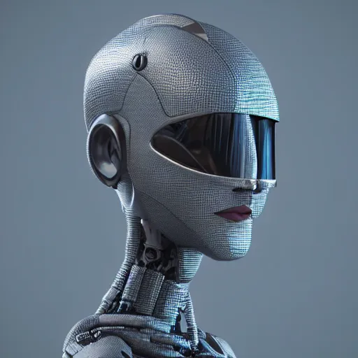 Image similar to an amazing robot-helmet, robotic head-bust portrait, of a sci-fi, human robot hybrid with weaponized systems built into the 3d helmet, cgi, zbrush, blender, octane render