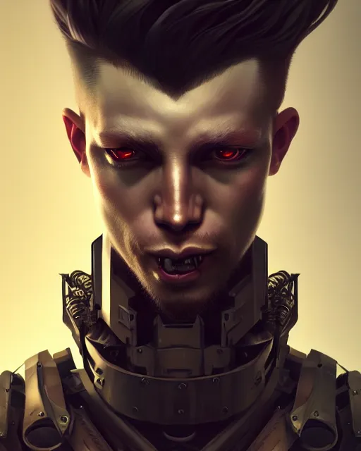 Prompt: male portrait, handsome, detailed punk hair, cyclops eyes, intricate assasin mecha armor, complex 3 d render by ilya kuvshinov, peter mohrbacher, greg rutkowski, ryohei hase, dramatic lighting, intricate, highly detailed, sharp focus, luminous, unreal engine, blender, deviant art, masterpiece, ray tracing