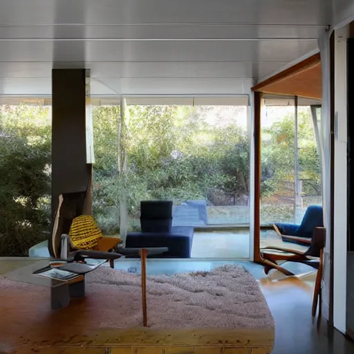 Image similar to midcentury house in space, interior