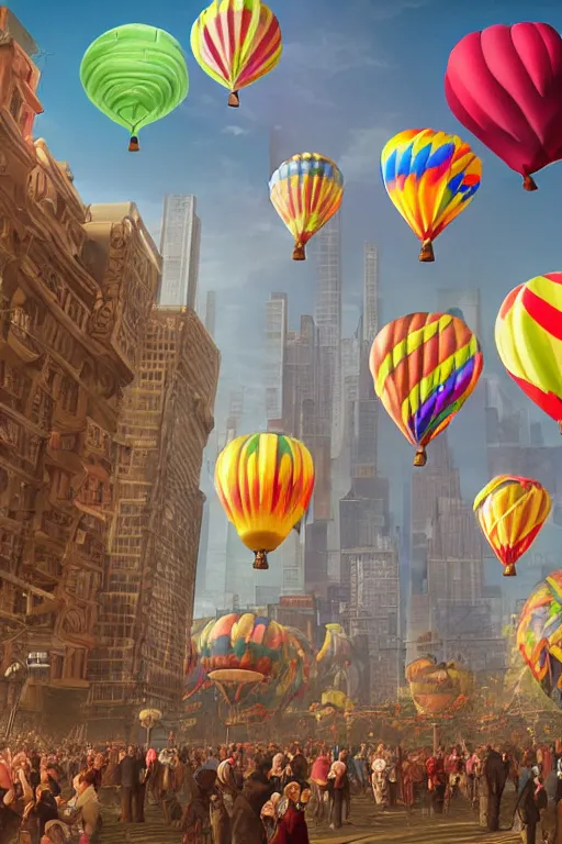 Image similar to a city full of balloons, matte painting