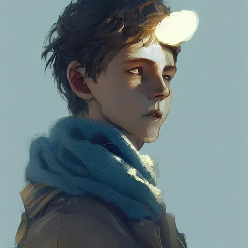 Image similar to portrait of a very masculine teenage girl with blue eyes and brown hair, short men's haircut, smiling, wearing an oversized sweater, dramatic lighting, illustration by Greg rutkowski, yoji shinkawa, 4k, digital art, concept art, trending on artstation