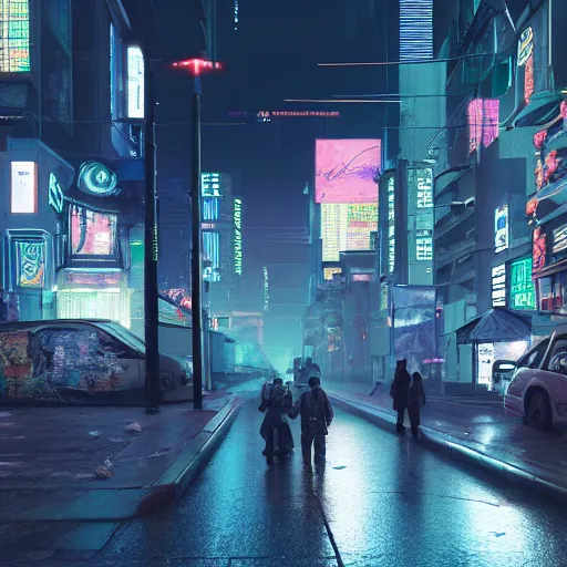 Image similar to cyberpunk street at nighttime, intricate artwork by Tooth Wu and wlop and beeple, octane render, hyper realism, 8k