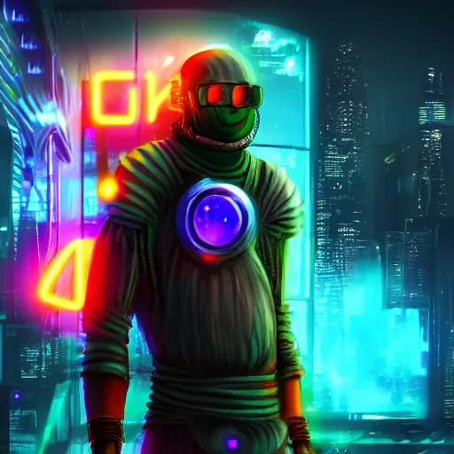 Image similar to space monk neon cyber city, hd, 4k