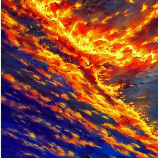 Prompt: sky fire in an alternate universe, colorful, detailed, realism, hyper-realism,