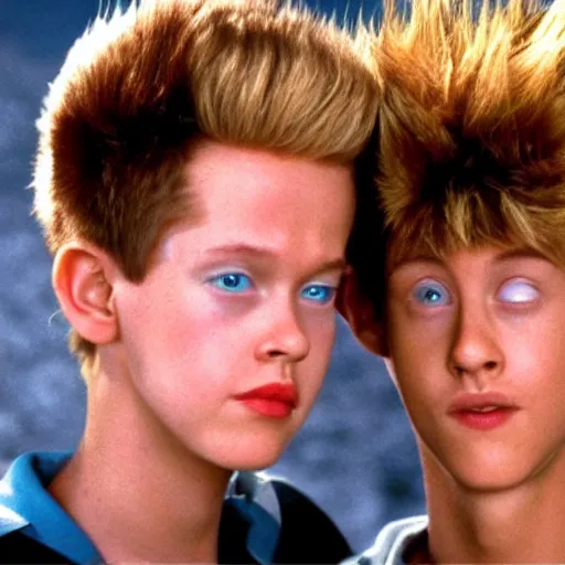 Prompt: detailed!! movie still of teenage actors in their roles as beavis and butthead