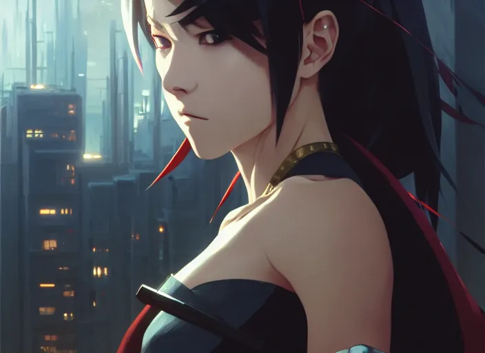 Prompt: a film still portrait of a assassin woman, finely detailed features, closeup at the faces, sharp focus, perfect art, at a cyberpunk city, night time, intricate, anime, gapmoe grimdark, artstation, trending on pixiv fanbox, painted by greg rutkowski makoto shinkai takashi takeuchi studio ghibli, akihiko yoshida