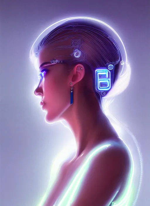 Image similar to a portrait of female humanoid in transparent fashion wear, intricate, elegant, cyber neon lights, highly detailed, digital photography, trending in artstation, glamor pose, concept art, smooth, sharp focus, art by artgerm and greg rutkowski