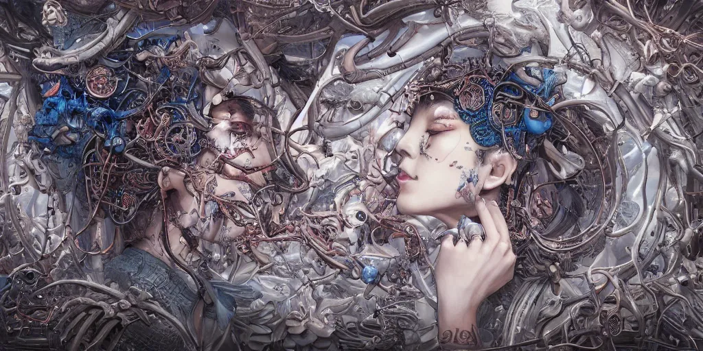 Prompt: hyperrealistic photography of a highly detailed and symmetrical gorgeous female demigorgon deconstructing an ark machine in the style of Jin Kagetsu, James Jean and wlop, highly detailed, face symmetry, masterpiece, award-winning, sharp focus, intricate concept art, ambient lighting, 8k, artstation