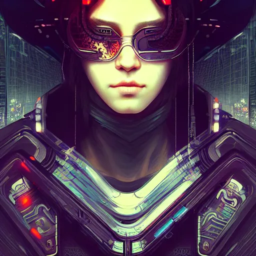 Image similar to portrait of a cyberpunk ninja, futuristic cyberpunk tokyo night, sci - fi and fantasy, intricate and very beautiful, highly detailed, digital painting, artstation, concept art, smooth and sharp focus, illustration, art by tian zi and wlop and alphonse mucha