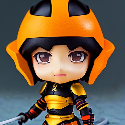 Image similar to closeup photograph of cute bee nendoroid with themed crimson - black armor, portrait, hyperdetailed, artstation, cgsociety, 8 k, by tangerine dream