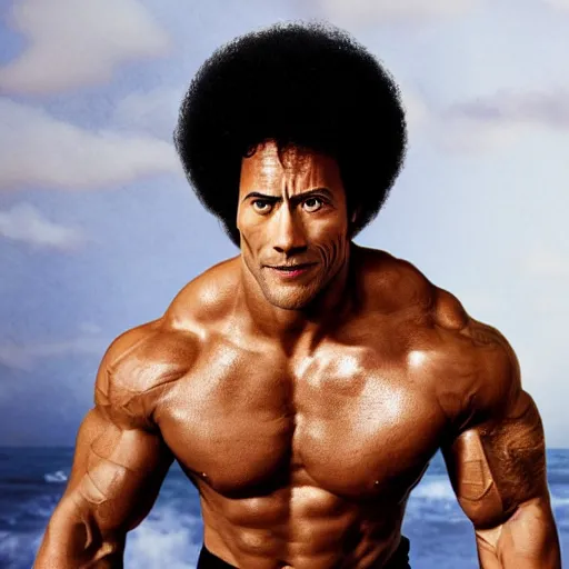 Image similar to Dwayne, the Rock, Johnson with an afro