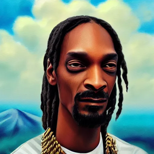 Prompt: colossal god snoop dog is smoking the clouds, highly detailed, digital painting, artstation, octane render, matte, sharp focus, impressionist painting