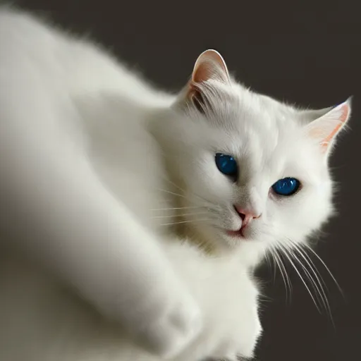 Image similar to a Nobel white cat, trending wallpaper, black background, hyper realistic