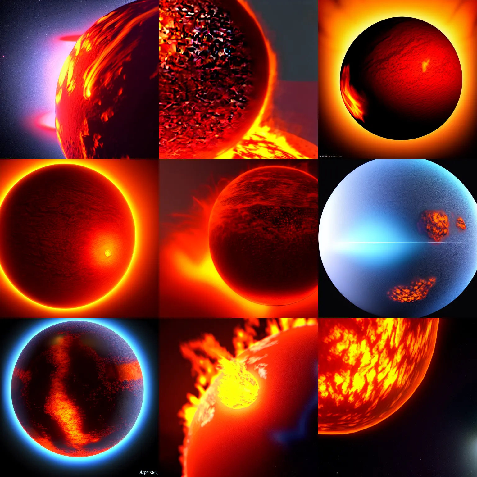 Prompt: hyperrealistic 3 d render of a fire planet, stunning, 4 k, trending on artstation