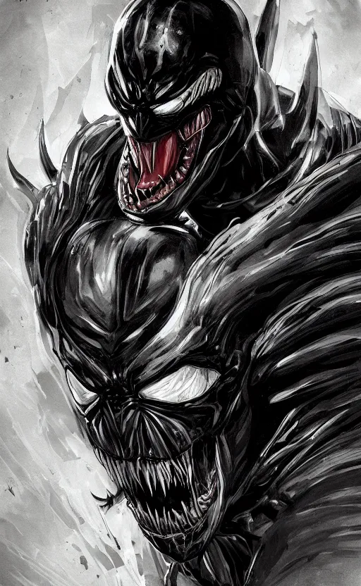 Image similar to venom as batman, dynamic lighting, photorealistic fantasy concept art, trending on art station, stunning visuals, terrifying, creative, cinematic