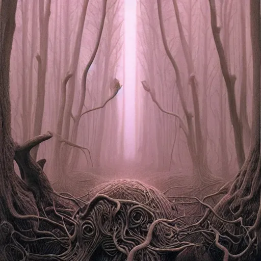 Prompt: forest monster 4k by zdzisław beksiński