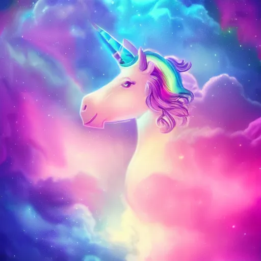 Image similar to unicorn, clouds, nebulae, starburst, neon colors, dreamy, phone wallpaper, 4 k, unreal engine, artstation, colorful, beautiful