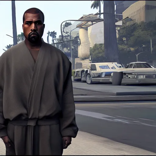 Prompt: Kanye West as a jedi, gta 5 artwork