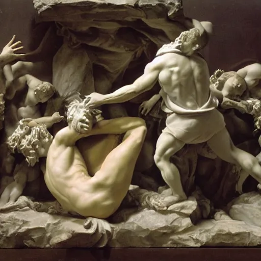 Prompt: the sacrifice of a goat, dramatic scene, sculpted by bernini