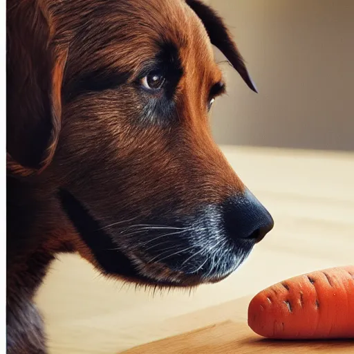 Prompt: A carrot eating a dog, warm lighting, photorealistic