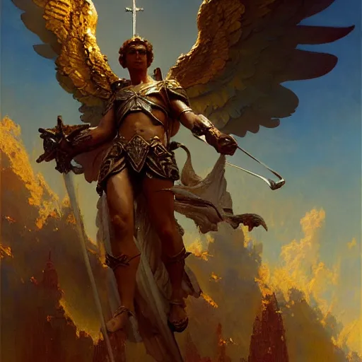 Prompt: saint michael the angel, guarding the planet from evil. highly detailed painting by gaston bussiere, craig mullins, greg rutkowski 8 k