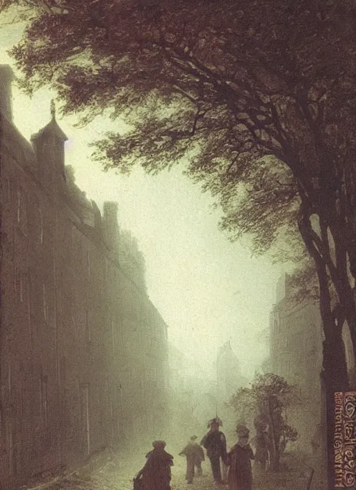 Image similar to 1 9 th century london, shady alleys, pub, thick fog, coherent composition art by caspar david friedrich, thomas lawrence, john martin