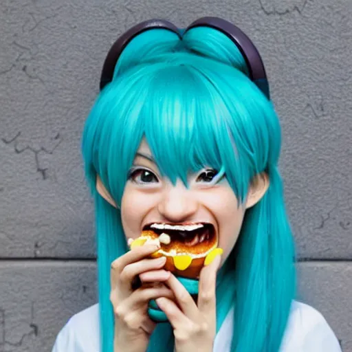 Image similar to Hatsune Miku eating McDonald's