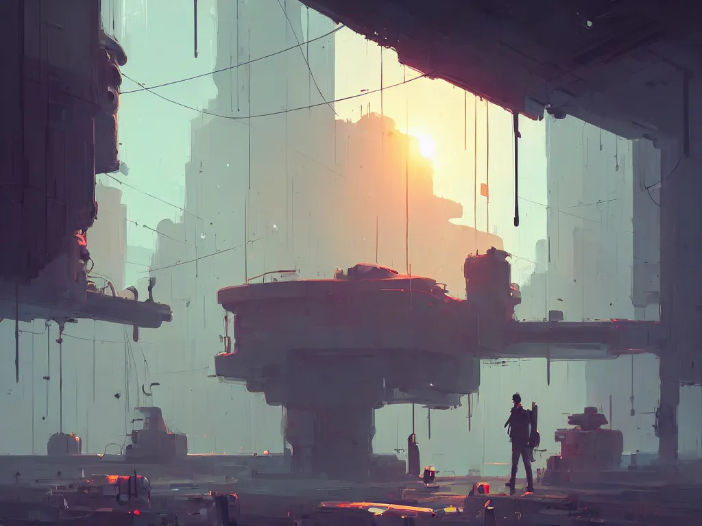 Prompt: there is life inside the giant machine by atey ghailan, ismail inceoglu, michal lisowski, artstation, volumetric light, dystopian