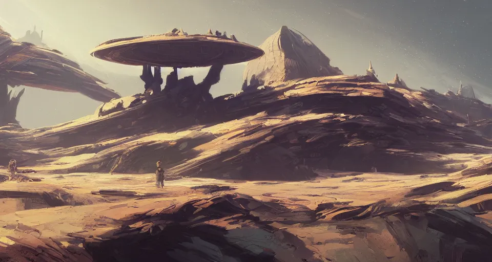 Prompt: detailed concept art of modern megastructure landscape on sand planet like dune, landscape, by martin deschambault, digital, landscape, sci - fi