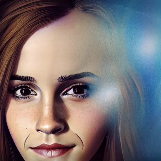 Prompt: “ a realistic painting of emma watson portrait viewed through a fun house mirror, unreal engine, trending on artstation, melting ”