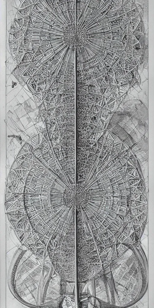 Image similar to Detailed Infographic Blueprint by Ernst Haeckel of a giant beautiful diatom in a space station