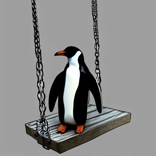 Image similar to realistic penguin sitting on a swing, hyper detailed, trending on artstation