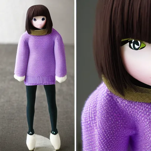 Prompt: cute fumo plush of a girl in a purple checkerboard woolen sweater, anime girl, vray