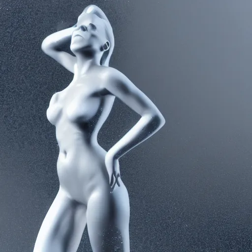 Image similar to 3 d fluid simulation render, octane render, xparticles, white colors, female bodies, white carved abstract sculpture