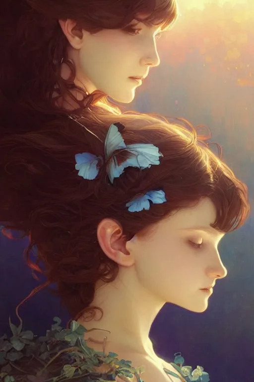 Image similar to perfect blue, dreamy and ethereal,, fantasy, intricate, elegant, highly detailed, digital painting, artstation, concept art, smooth, sharp focus, illustration, art by artgerm and greg rutkowski and alphonse mucha