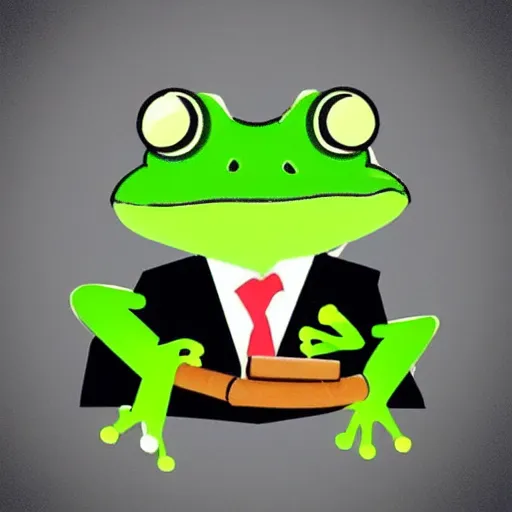 Image similar to a frog 🐸 wearing a suit smoking a cigar