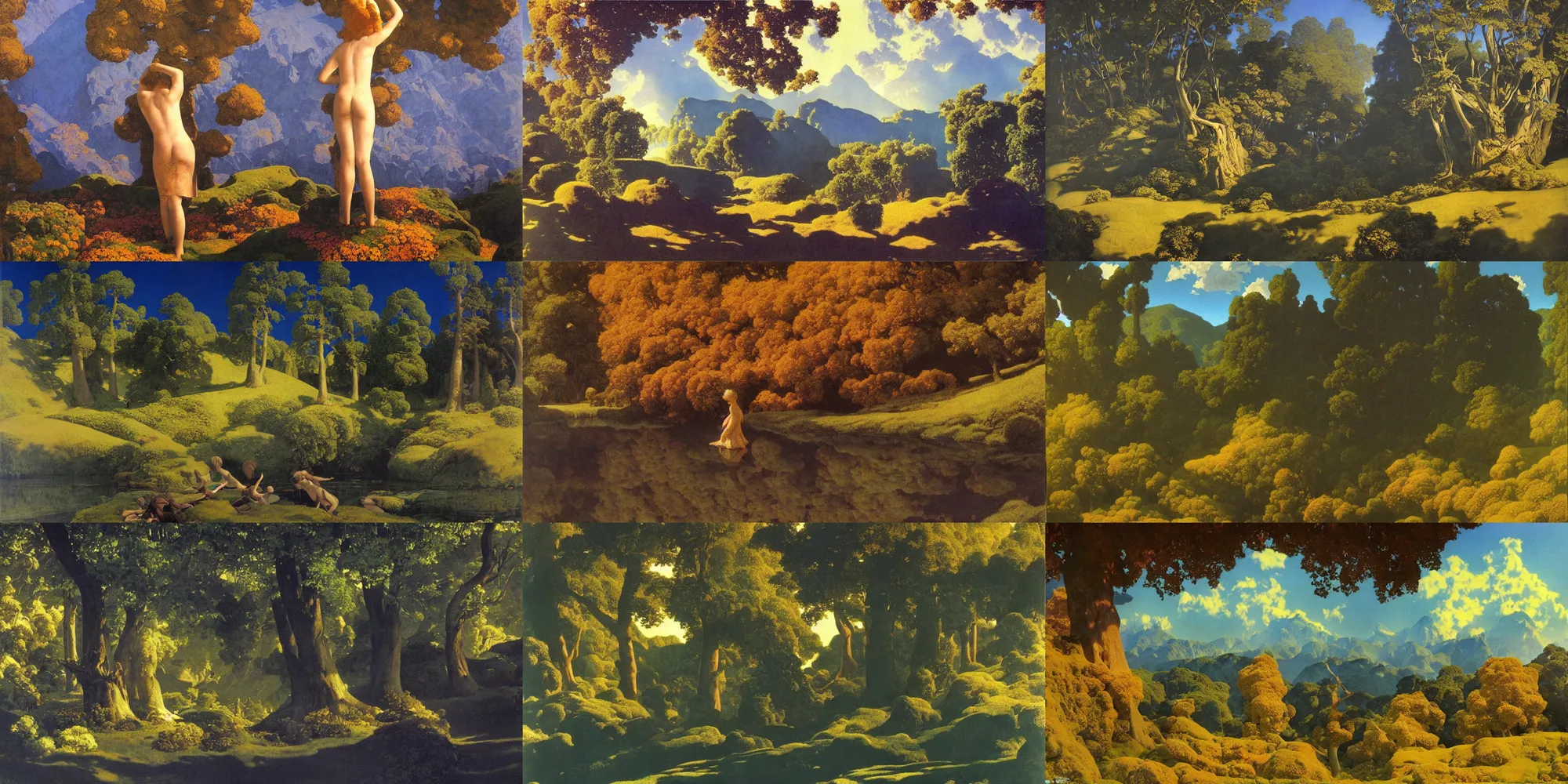 Prompt: rivendel painting by maxfield parrish, stunning, beautiful, 4 k, high quality